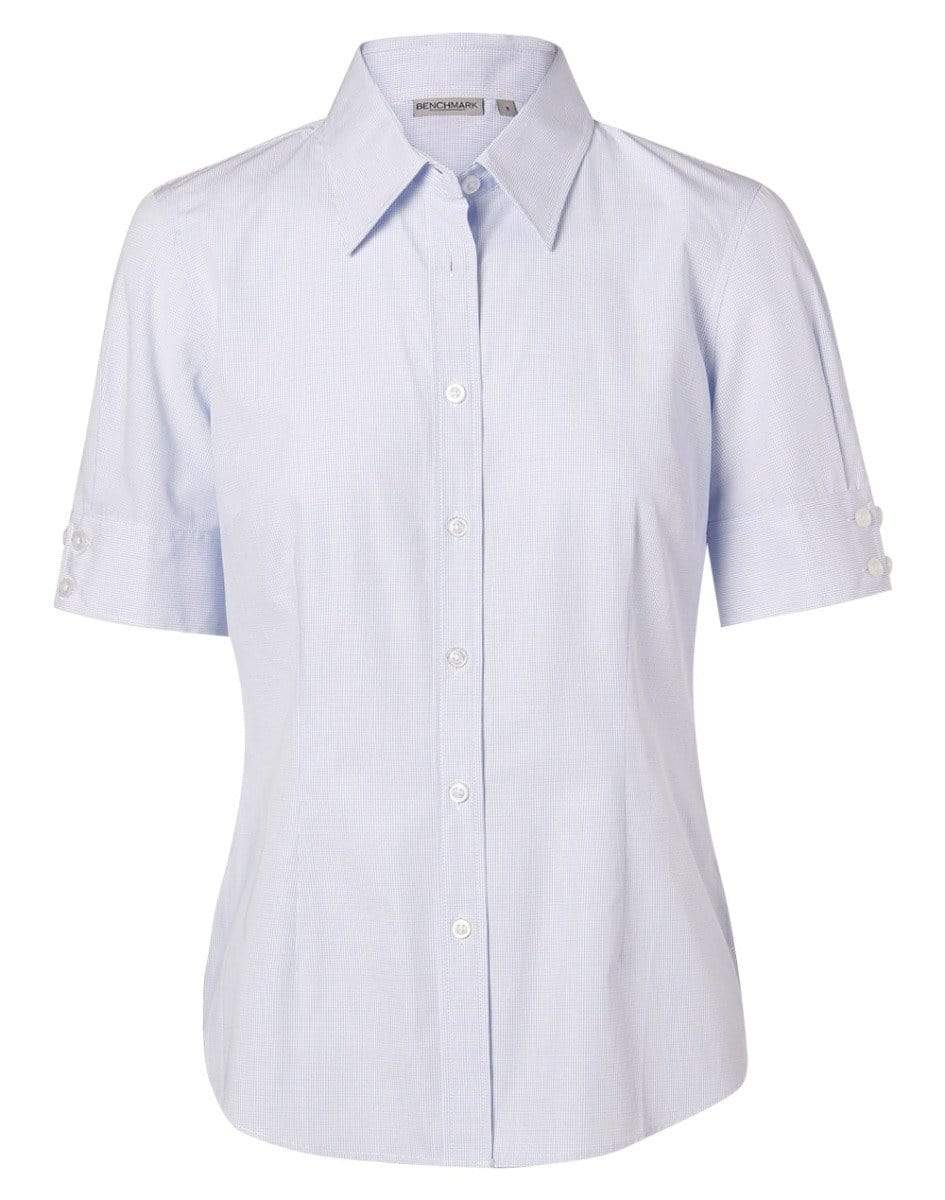 BENCHMARK Women's Mini Check Short Sleeve Shirt M8360S Corporate Wear Benchmark Pale Blue 6
